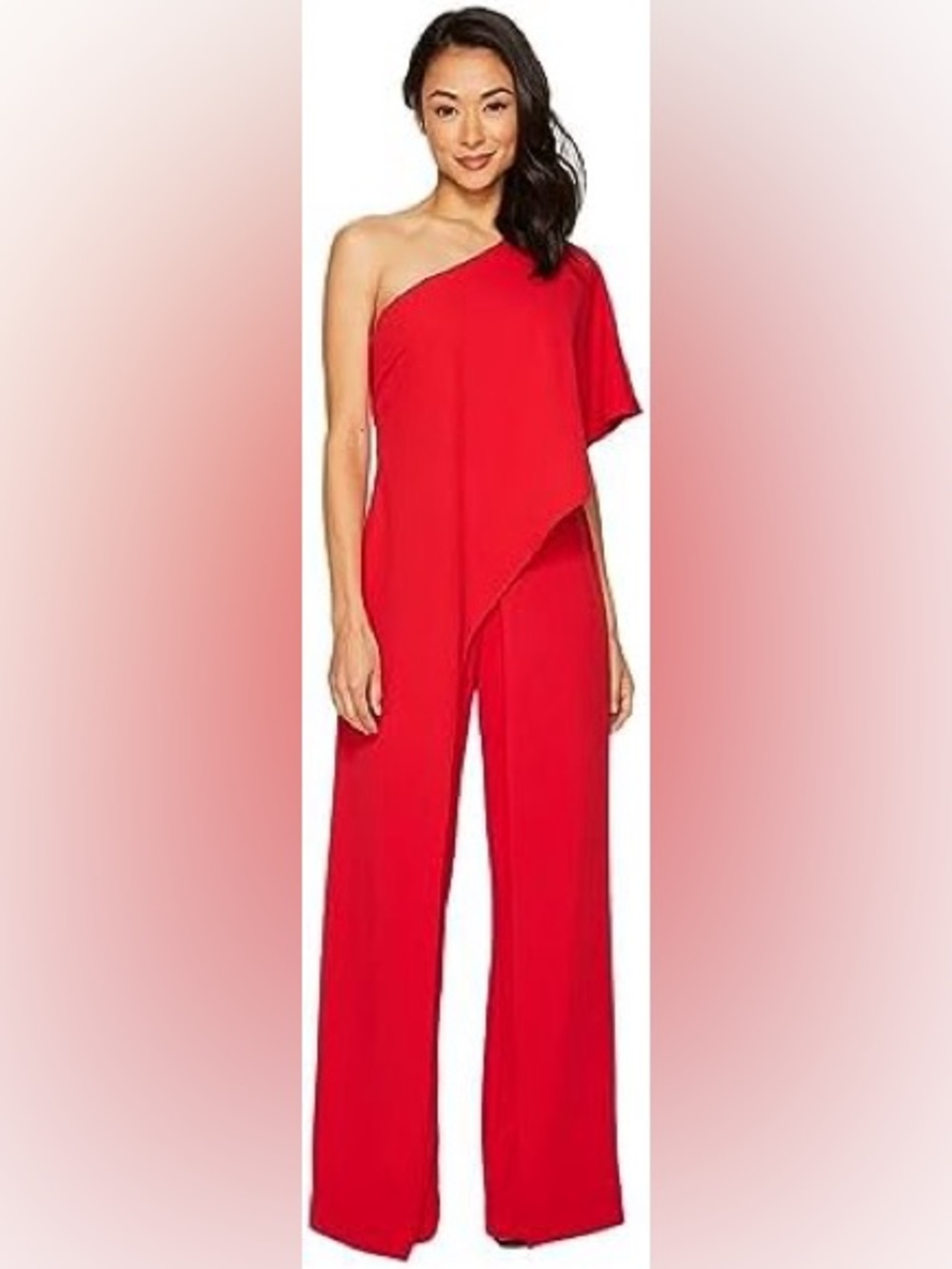 Adrianna Papell One-Shoulder Wide-Leg Jumpsuit Sz 8 Red